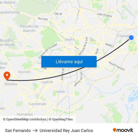 San Fernando to Universidad Rey Juan Carlos map