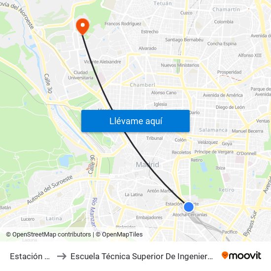 Estación De Atocha to Escuela Técnica Superior De Ingenieros De Telecomunicación Upm map