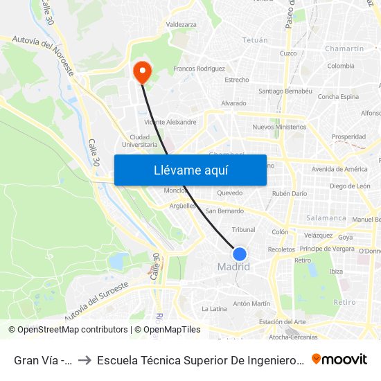 Gran Vía - Montera to Escuela Técnica Superior De Ingenieros De Telecomunicación Upm map