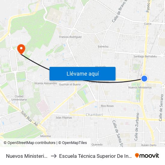 Nuevos Ministerios - Centro Comercial to Escuela Técnica Superior De Ingenieros De Telecomunicación Upm map