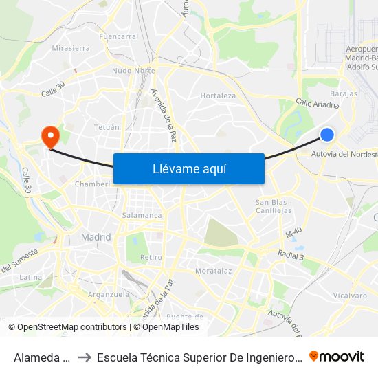 Alameda De Osuna to Escuela Técnica Superior De Ingenieros De Telecomunicación Upm map