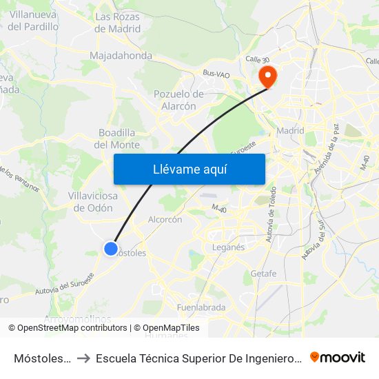 Móstoles - El Soto to Escuela Técnica Superior De Ingenieros De Telecomunicación Upm map