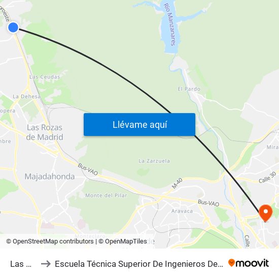 Las Matas to Escuela Técnica Superior De Ingenieros De Telecomunicación Upm map