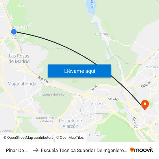 Pinar De Las Rozas to Escuela Técnica Superior De Ingenieros De Telecomunicación Upm map