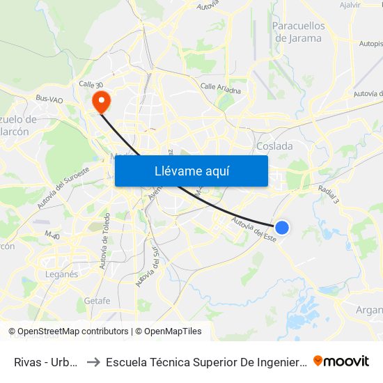 Rivas - Urbanizaciones to Escuela Técnica Superior De Ingenieros De Telecomunicación Upm map