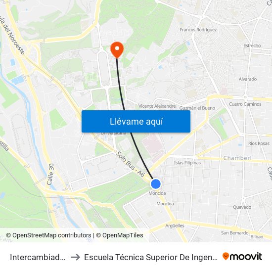 Intercambiador De Moncloa to Escuela Técnica Superior De Ingenieros De Telecomunicación Upm map