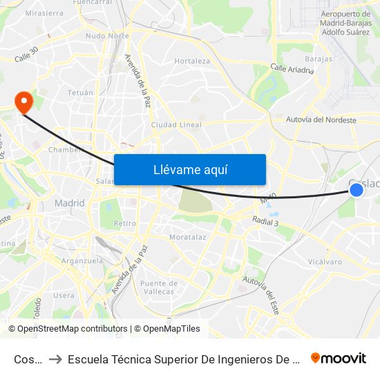 Coslada to Escuela Técnica Superior De Ingenieros De Telecomunicación Upm map