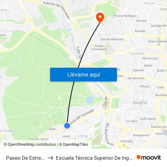 Paseo De Extremadura - El Greco to Escuela Técnica Superior De Ingenieros De Telecomunicación Upm map