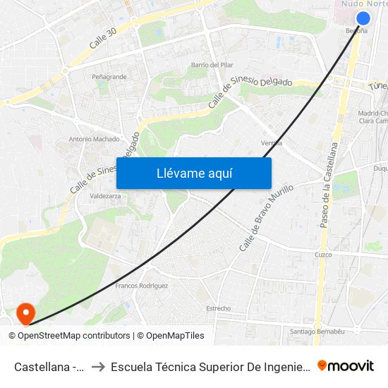 Castellana - Nudo Norte to Escuela Técnica Superior De Ingenieros De Telecomunicación Upm map