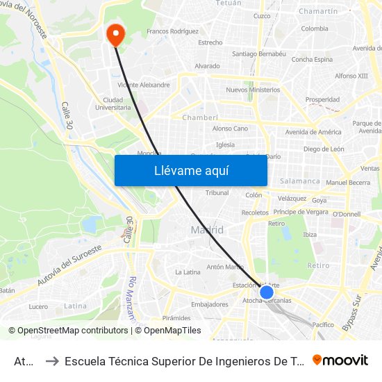 Atocha to Escuela Técnica Superior De Ingenieros De Telecomunicación Upm map