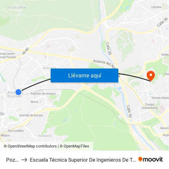 Pozuelo to Escuela Técnica Superior De Ingenieros De Telecomunicación Upm map