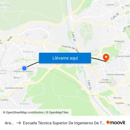 Aravaca to Escuela Técnica Superior De Ingenieros De Telecomunicación Upm map