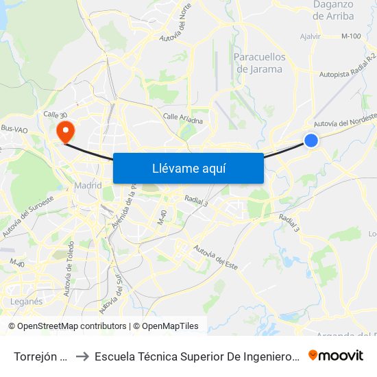Torrejón De Ardoz to Escuela Técnica Superior De Ingenieros De Telecomunicación Upm map