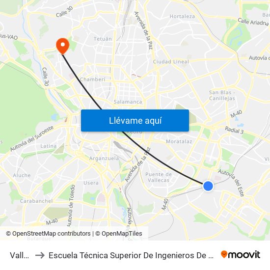 Vallecas to Escuela Técnica Superior De Ingenieros De Telecomunicación Upm map