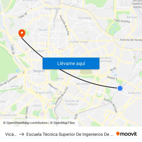 Vicálvaro to Escuela Técnica Superior De Ingenieros De Telecomunicación Upm map