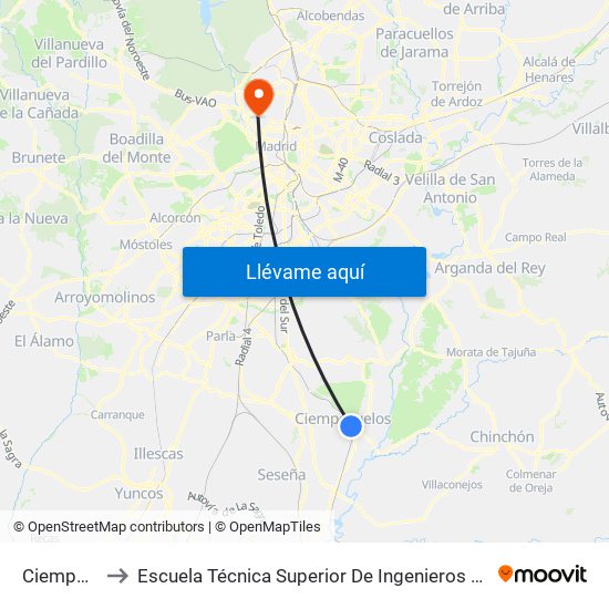 Ciempozuelos to Escuela Técnica Superior De Ingenieros De Telecomunicación Upm map