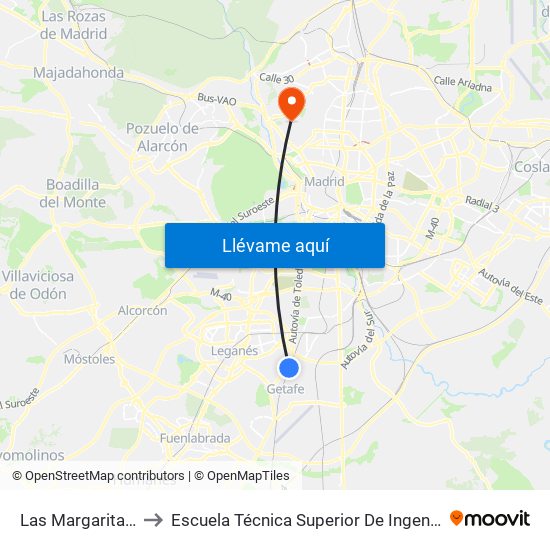 Las Margaritas - Universidad to Escuela Técnica Superior De Ingenieros De Telecomunicación Upm map