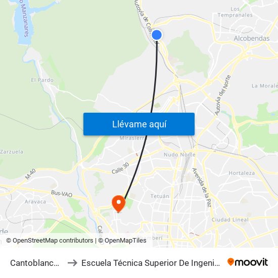 Cantoblanco Universidad to Escuela Técnica Superior De Ingenieros De Telecomunicación Upm map