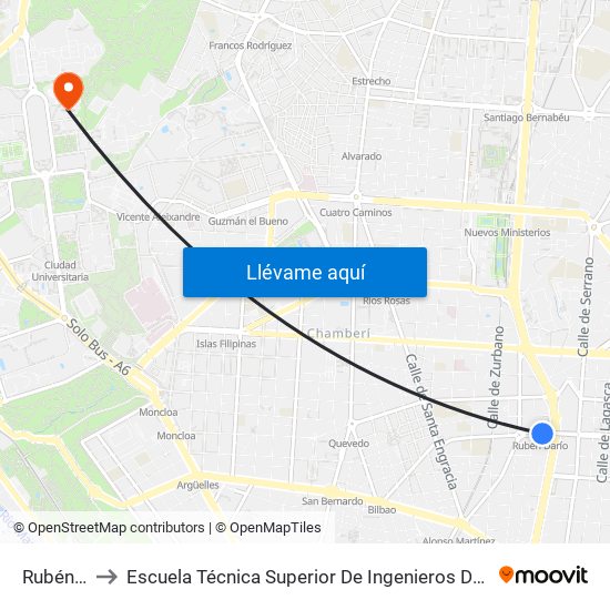 Rubén Darío to Escuela Técnica Superior De Ingenieros De Telecomunicación Upm map