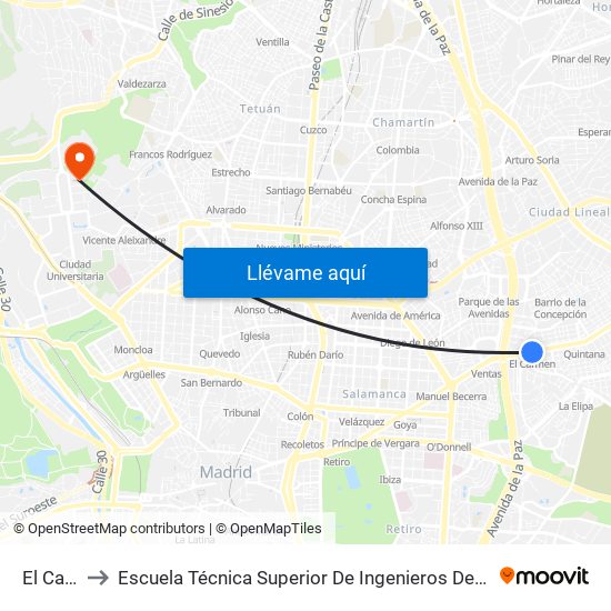 El Carmen to Escuela Técnica Superior De Ingenieros De Telecomunicación Upm map