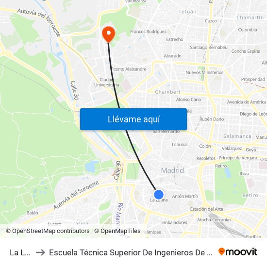 La Latina to Escuela Técnica Superior De Ingenieros De Telecomunicación Upm map