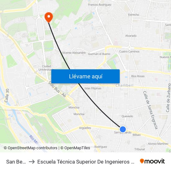San Bernardo to Escuela Técnica Superior De Ingenieros De Telecomunicación Upm map