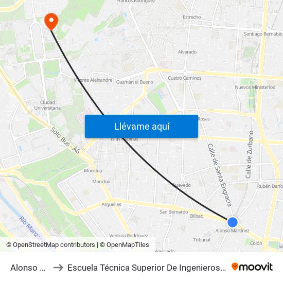 Alonso Martínez to Escuela Técnica Superior De Ingenieros De Telecomunicación Upm map