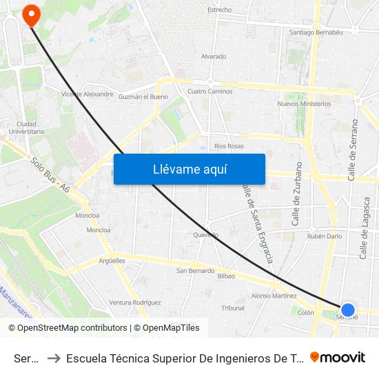 Serrano to Escuela Técnica Superior De Ingenieros De Telecomunicación Upm map