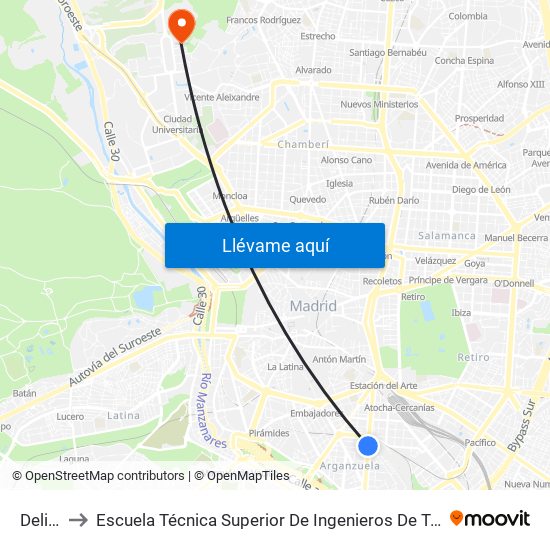 Delicias to Escuela Técnica Superior De Ingenieros De Telecomunicación Upm map
