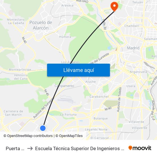 Puerta Del Sur to Escuela Técnica Superior De Ingenieros De Telecomunicación Upm map