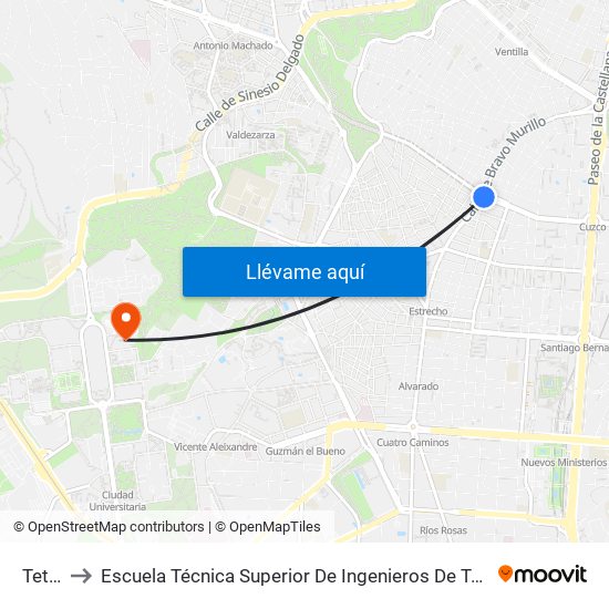 Tetuán to Escuela Técnica Superior De Ingenieros De Telecomunicación Upm map