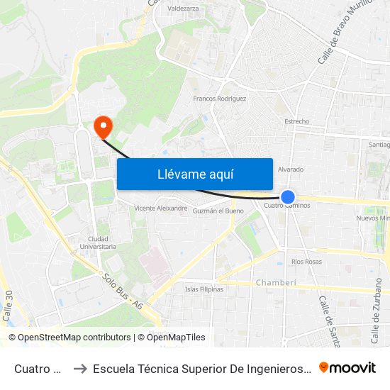 Cuatro Caminos to Escuela Técnica Superior De Ingenieros De Telecomunicación Upm map