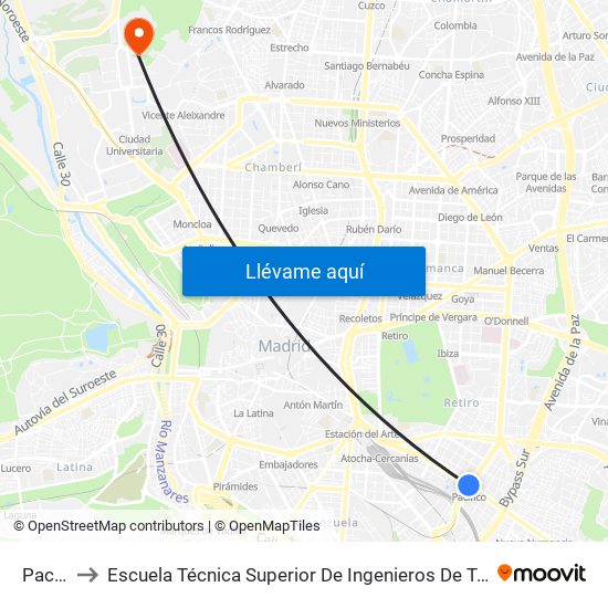 Pacífico to Escuela Técnica Superior De Ingenieros De Telecomunicación Upm map