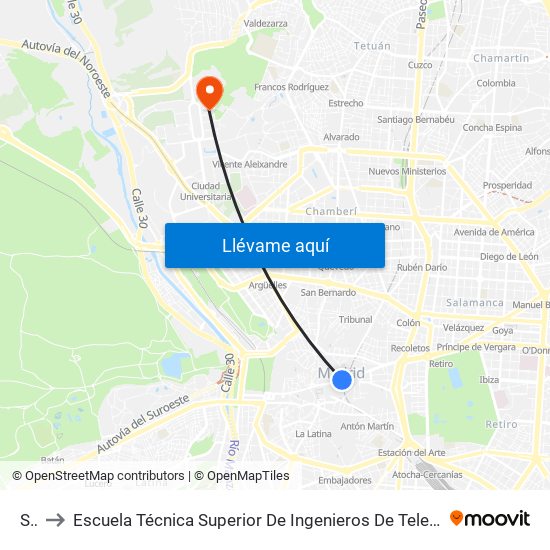 Sol to Escuela Técnica Superior De Ingenieros De Telecomunicación Upm map