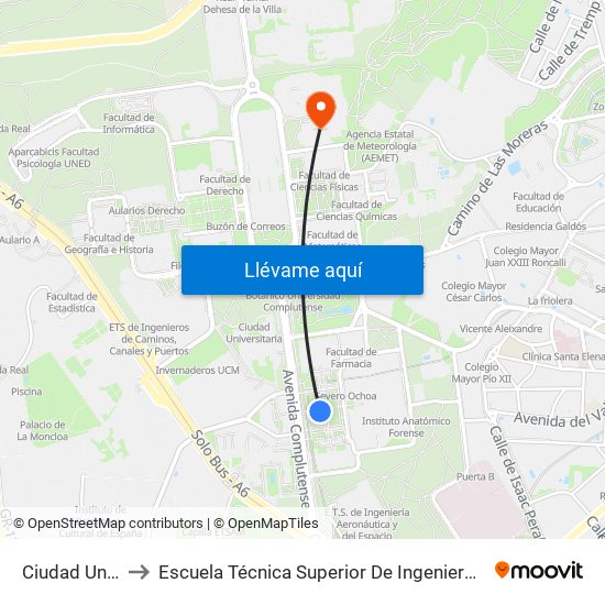 Ciudad Universitaria to Escuela Técnica Superior De Ingenieros De Telecomunicación Upm map