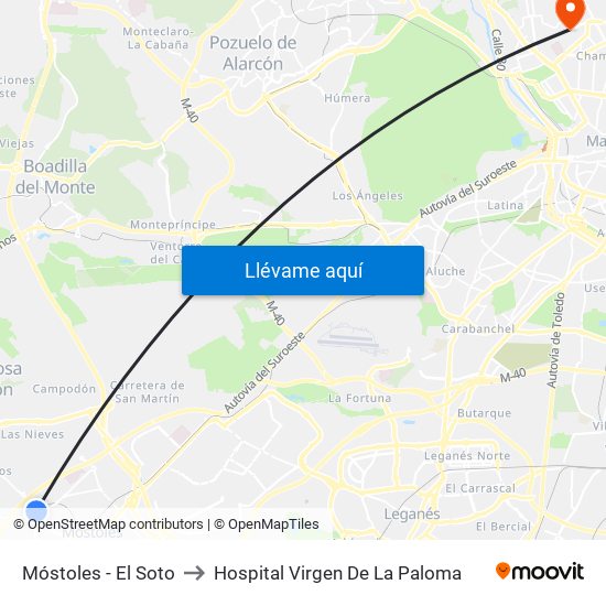 Móstoles - El Soto to Hospital Virgen De La Paloma map