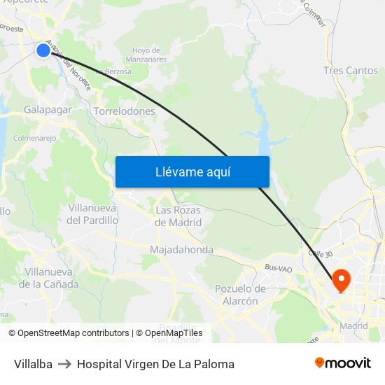 Villalba to Hospital Virgen De La Paloma map