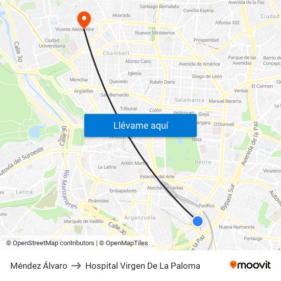 Méndez Álvaro to Hospital Virgen De La Paloma map