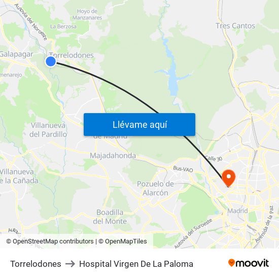 Torrelodones to Hospital Virgen De La Paloma map