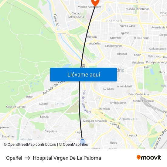 Opañel to Hospital Virgen De La Paloma map