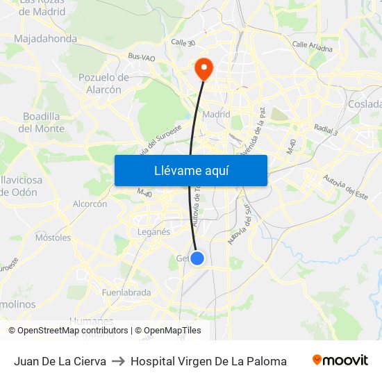 Juan De La Cierva to Hospital Virgen De La Paloma map
