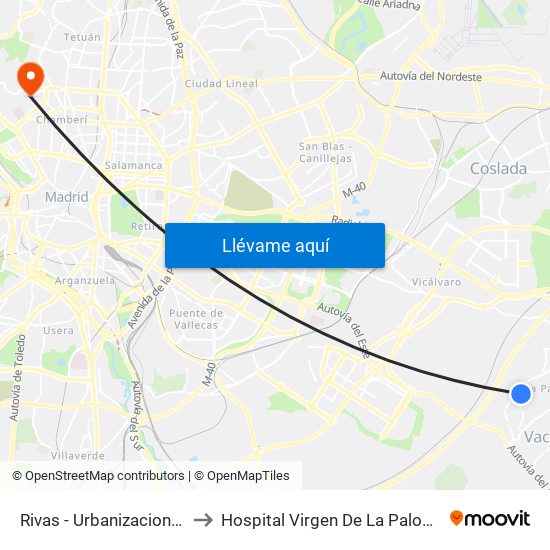 Rivas - Urbanizaciones to Hospital Virgen De La Paloma map