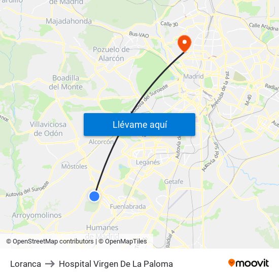 Loranca to Hospital Virgen De La Paloma map