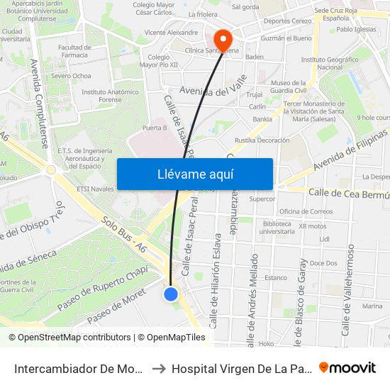 Intercambiador De Moncloa to Hospital Virgen De La Paloma map