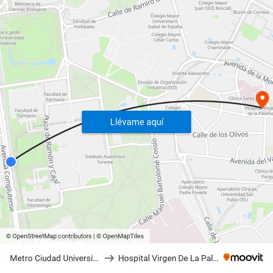 Metro Ciudad Universitaria to Hospital Virgen De La Paloma map