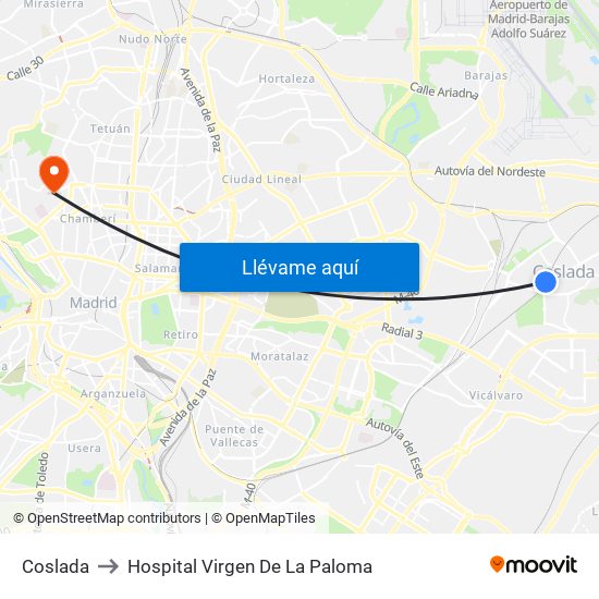 Coslada to Hospital Virgen De La Paloma map