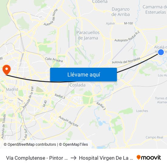 Vía Complutense - Pintor Picasso to Hospital Virgen De La Paloma map