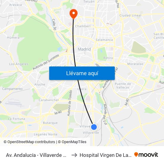 Av. Andalucía - Villaverde Bajo Cruce to Hospital Virgen De La Paloma map
