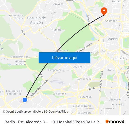 Berlín - Est. Alcorcón Central to Hospital Virgen De La Paloma map