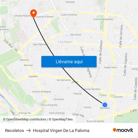 Recoletos to Hospital Virgen De La Paloma map